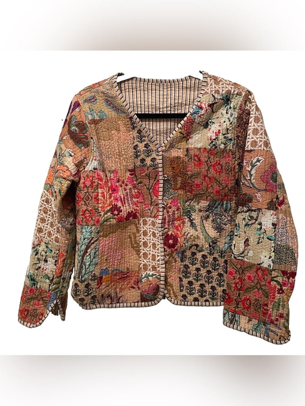 Quilted Patchwork Floral Jacket - Multicolor